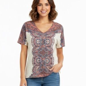 Paisley Print V-Neck Top